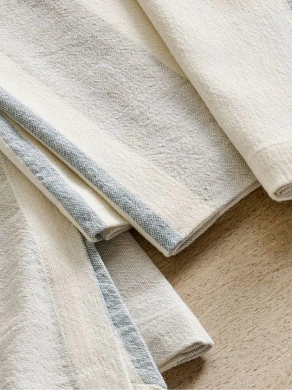 Pottery Barn Cream and Light Blue Striped Cotton Napkins - Set of 4
